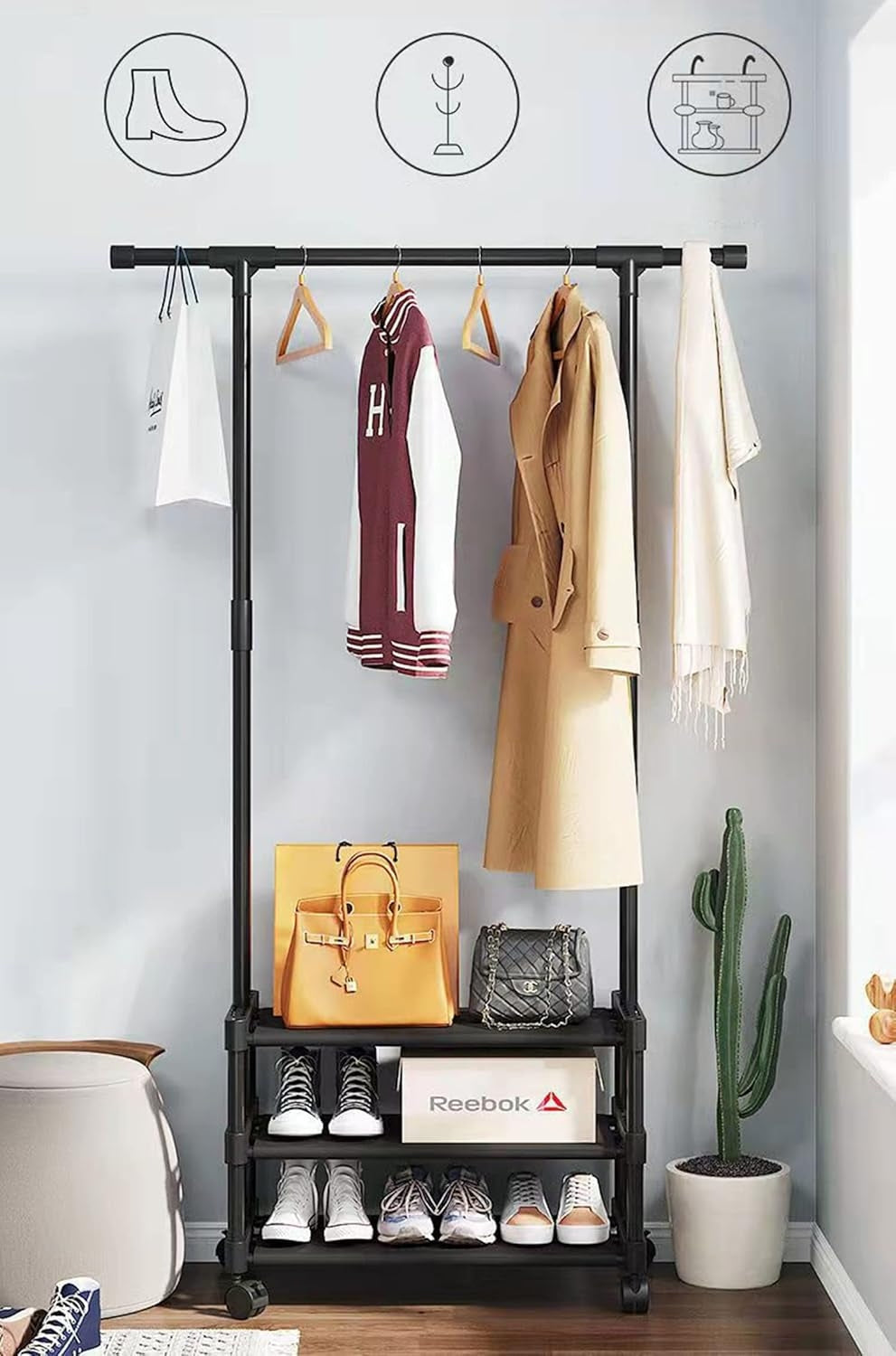3/2-Layer Floor-Standing Clothes Rack – Multi-Layer Garment Organizer