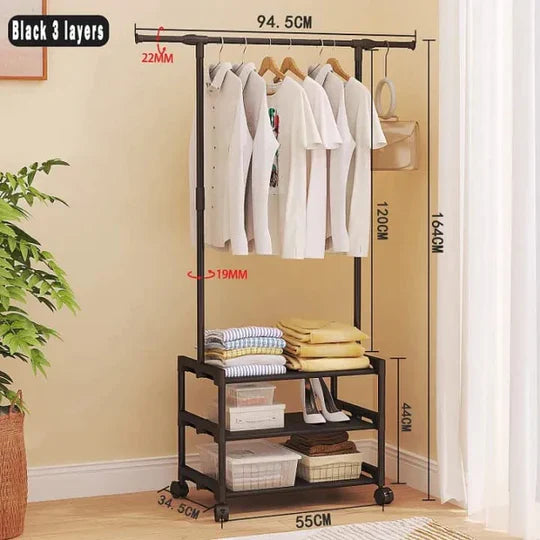 3-Layer Attachable Clothes Organizer with WheelsClothes Dryer Stand
