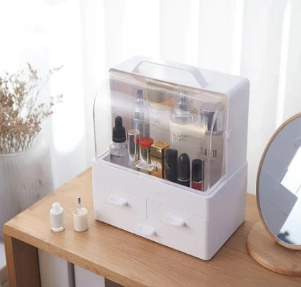 Single Door Cosmetic Organizer – Modern Storage Box with Lid & Compartments