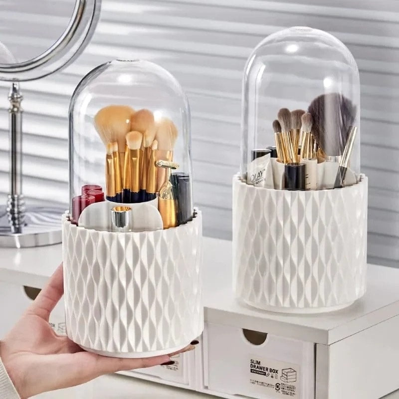 Sleek 360° Spinning Makeup Brush Holder | Dust‑Proof Beauty Organizer