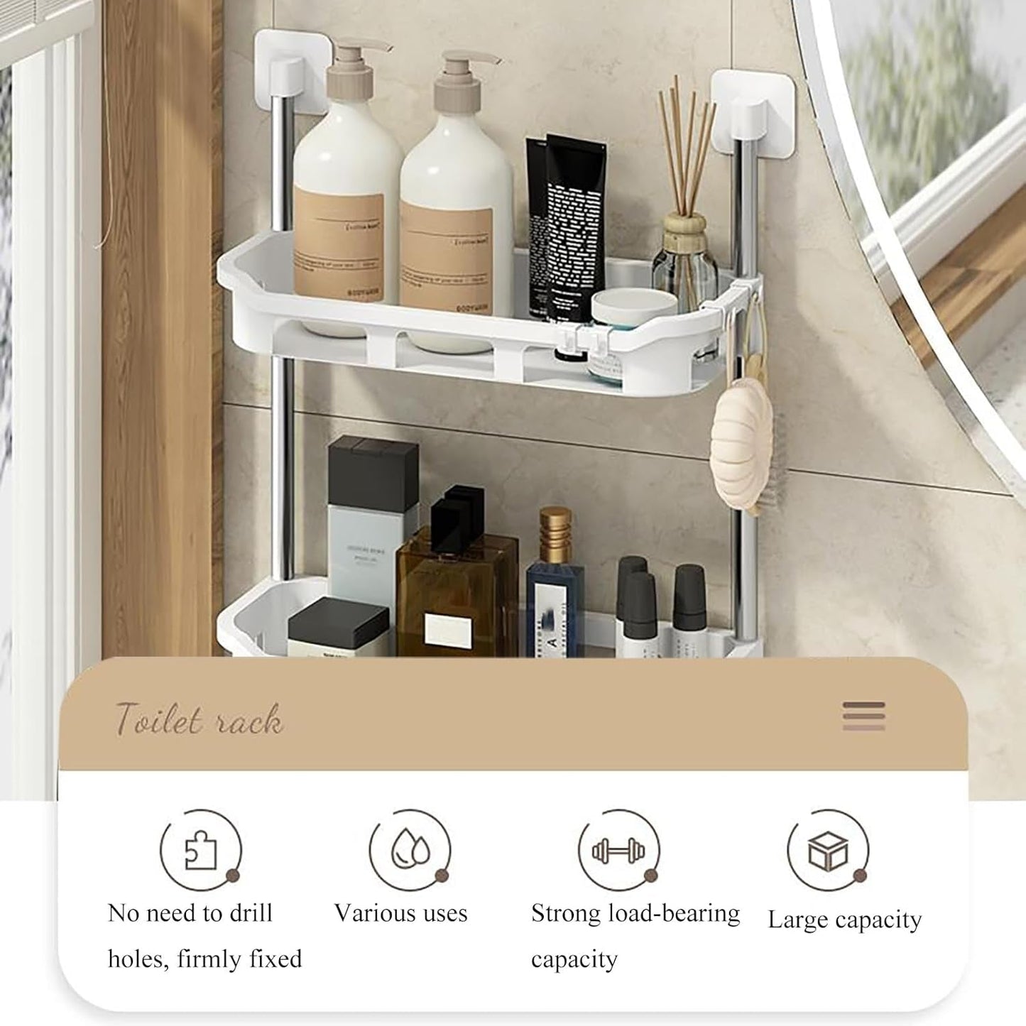 3-Tier Multifunctional Toilet Shelf – Over-The-Toilet Bathroom Organizer