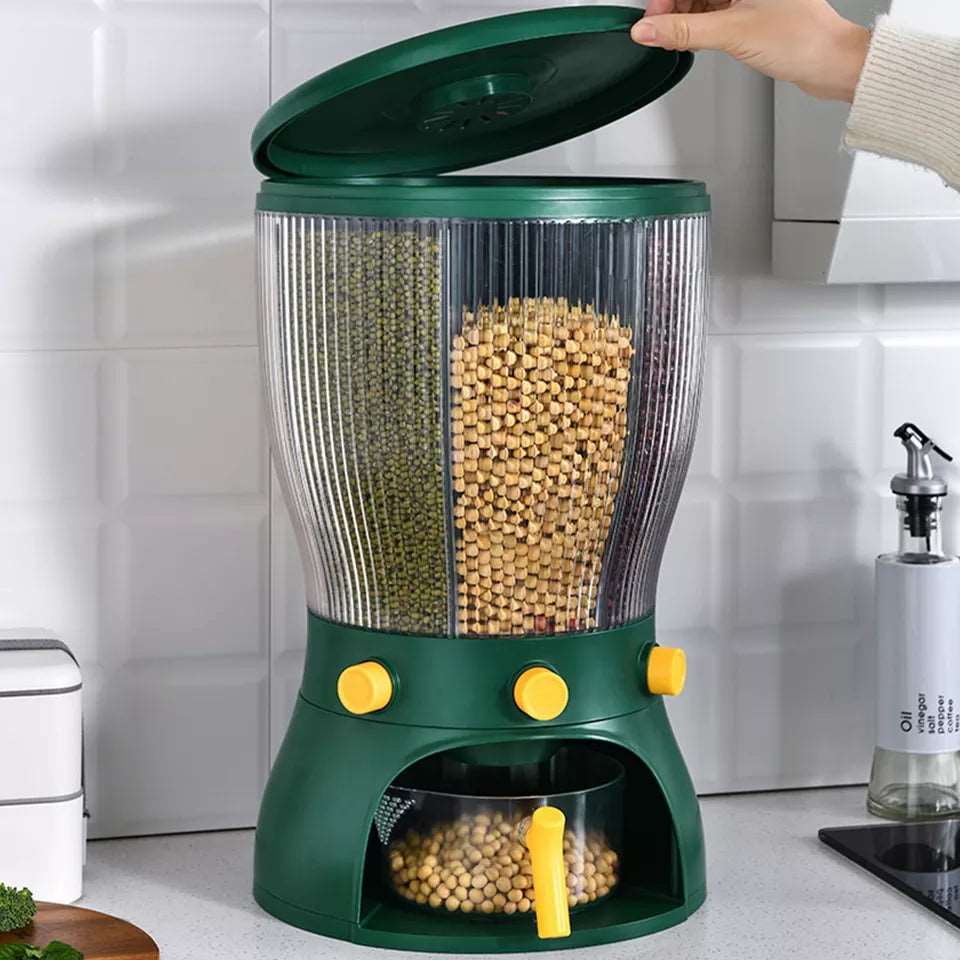 4 Part Rotating Cereal Dispenser | Multi‑Grain Kitchen Storage Organizer