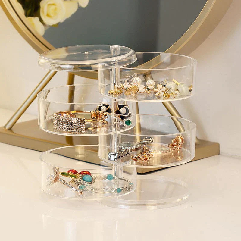4-Layer Rotatable Jewelry Storage Box – Dust-Free Transparent Organizer