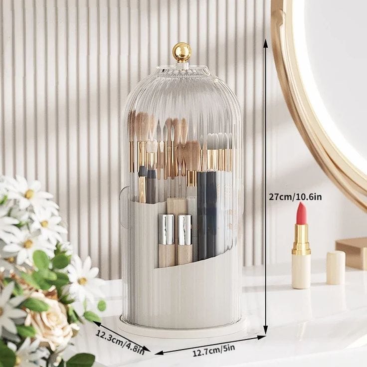 360° Rotating Dustproof Makeup Brush Organizer | Luxury Crystal Spinning Brush Holder