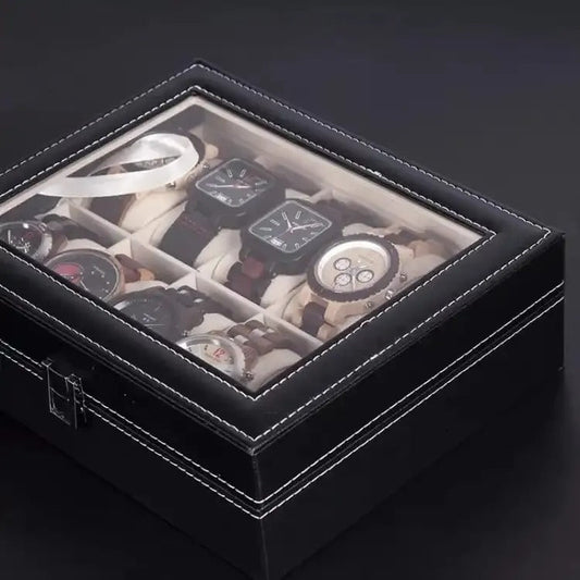 10 Grids PU Leather Watch Box â Quartz Watch Case & Organizer with Glass Display