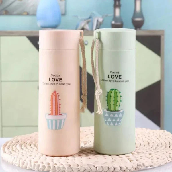 400ml Cactus Glass Water Bottle – Leak-Proof, BPA-Free | Cute Insulated Bottle for School & Office