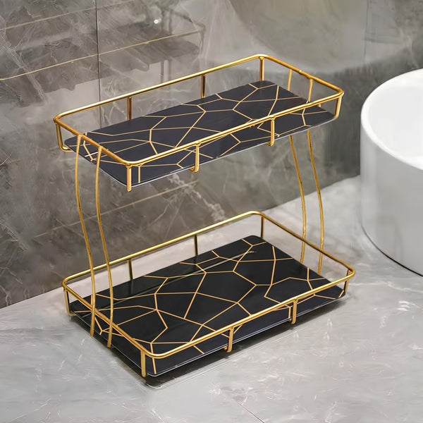 2-Tier Rectangular Golden Vanity Stand – Makeup & Jewelry Organizer