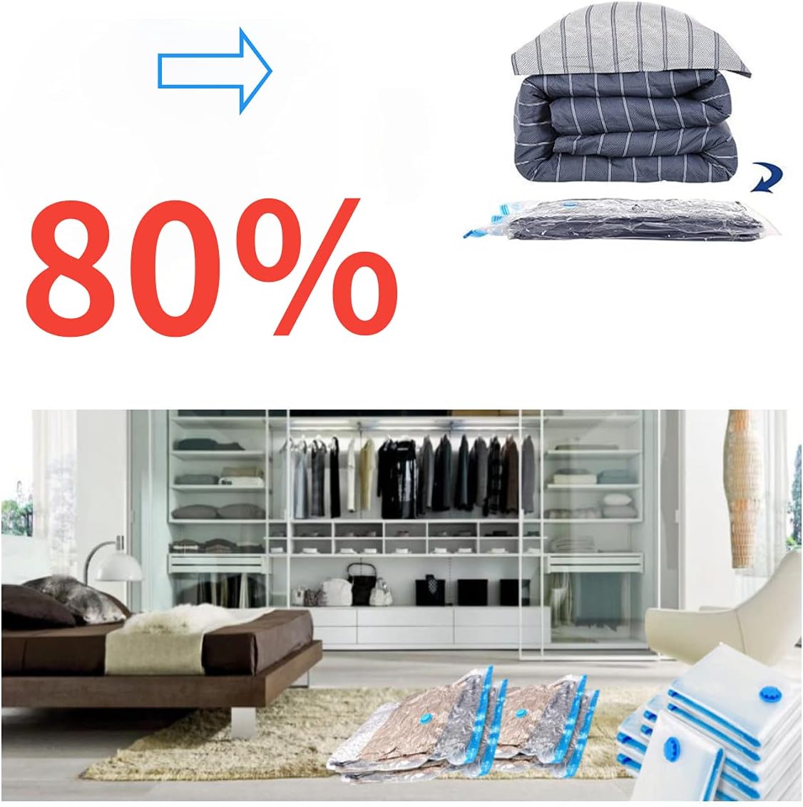 Vacuum Storage Bags with Hand Pump | Space-Saving Compression Bags for Clothes, Blankets & Bedding | 5-Pack