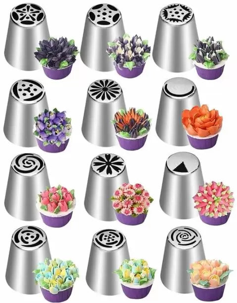 12-Piece Stainless Steel Cake Decorating Set with Nozzles & Reusable Pastry Bag