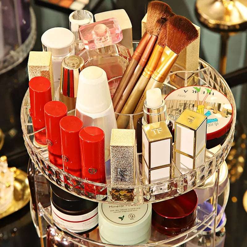 360° Rotating Acrylic Makeup Organizer Stand – Multi-Layer Cosmetic Storage