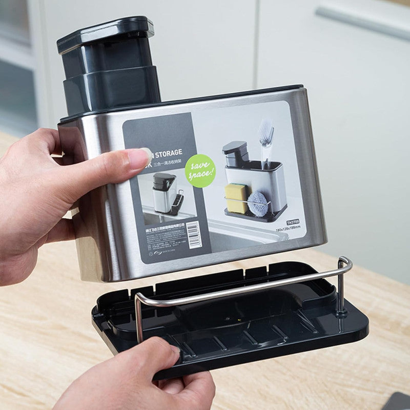 3‑in‑1 Kitchen Soap Dispenser – Built‑In Sponge & Brush Holder Sink Organizer