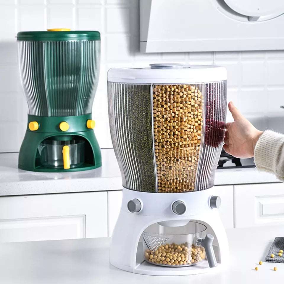 4 Part Rotating Cereal Dispenser | Multi‑Grain Kitchen Storage Organizer