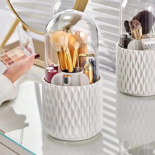 Sleek 360° Spinning Makeup Brush Holder | Dust‑Proof Beauty Organizer