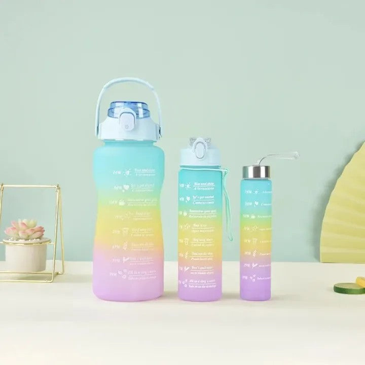 3Pcs Multi Color Water Bottle Set with Straw – Portable Drink Bottles