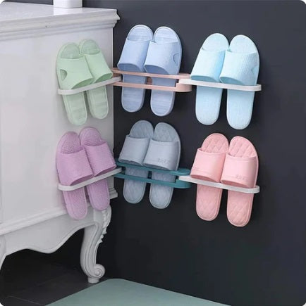 Wall Mounted Slipper Rack – Punch-Free Adhesive Shoe & Towel Holder
