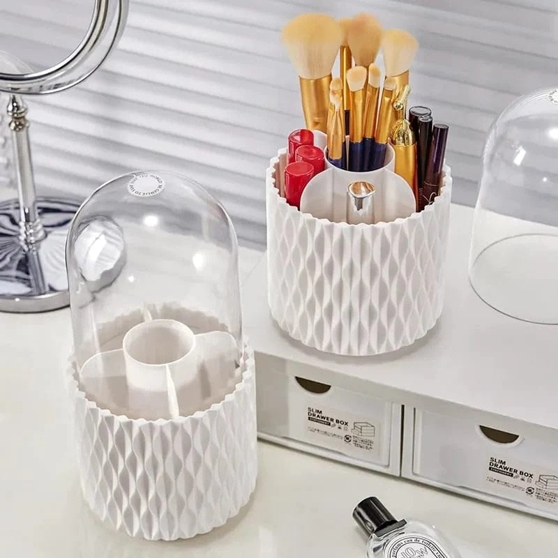 Sleek 360° Spinning Makeup Brush Holder | Dust‑Proof Beauty Organizer