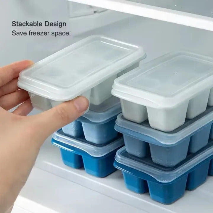 6 Grid Silicone Ice Cube Maker Trays with Lids – Reusable Freezer Molds