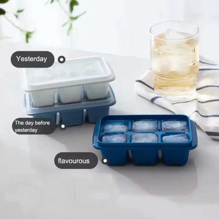 6 Grid Silicone Ice Cube Maker Trays with Lids – Reusable Freezer Molds