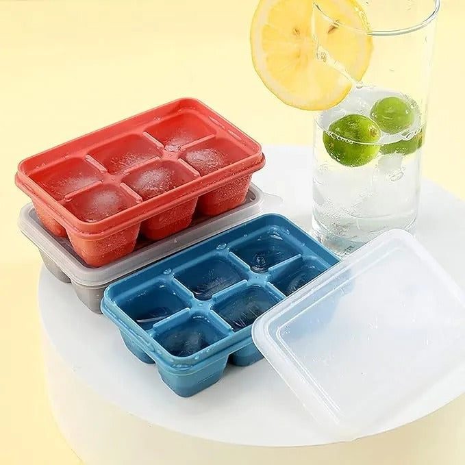 6 Grid Silicone Ice Cube Maker Trays with Lids – Reusable Freezer Molds