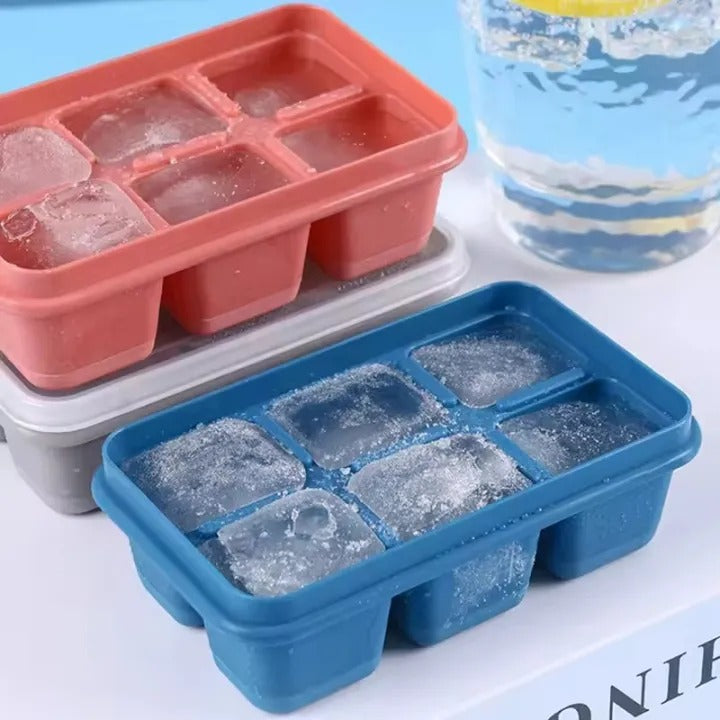 6 Grid Silicone Ice Cube Maker Trays with Lids – Reusable Freezer Molds