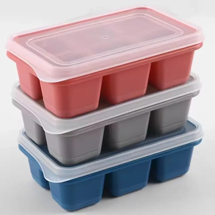 6 Grid Silicone Ice Cube Maker Trays with Lids – Reusable Freezer Molds