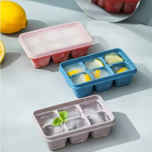 6 Grid Silicone Ice Cube Maker Trays with Lids – Reusable Freezer Molds