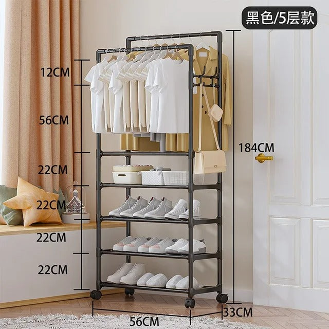 5-Layer Indoor Double Pole Coat Rack – Clothes & Accessories Organizer