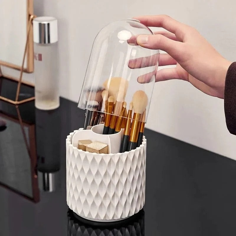 Sleek 360° Spinning Makeup Brush Holder | Dust‑Proof Beauty Organizer