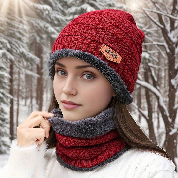 Winter Cap – Winter Knitted Beanie Hat & Neck Warmer Set – Unisex Thermal Fleece-Lined Cap for Cold Weather