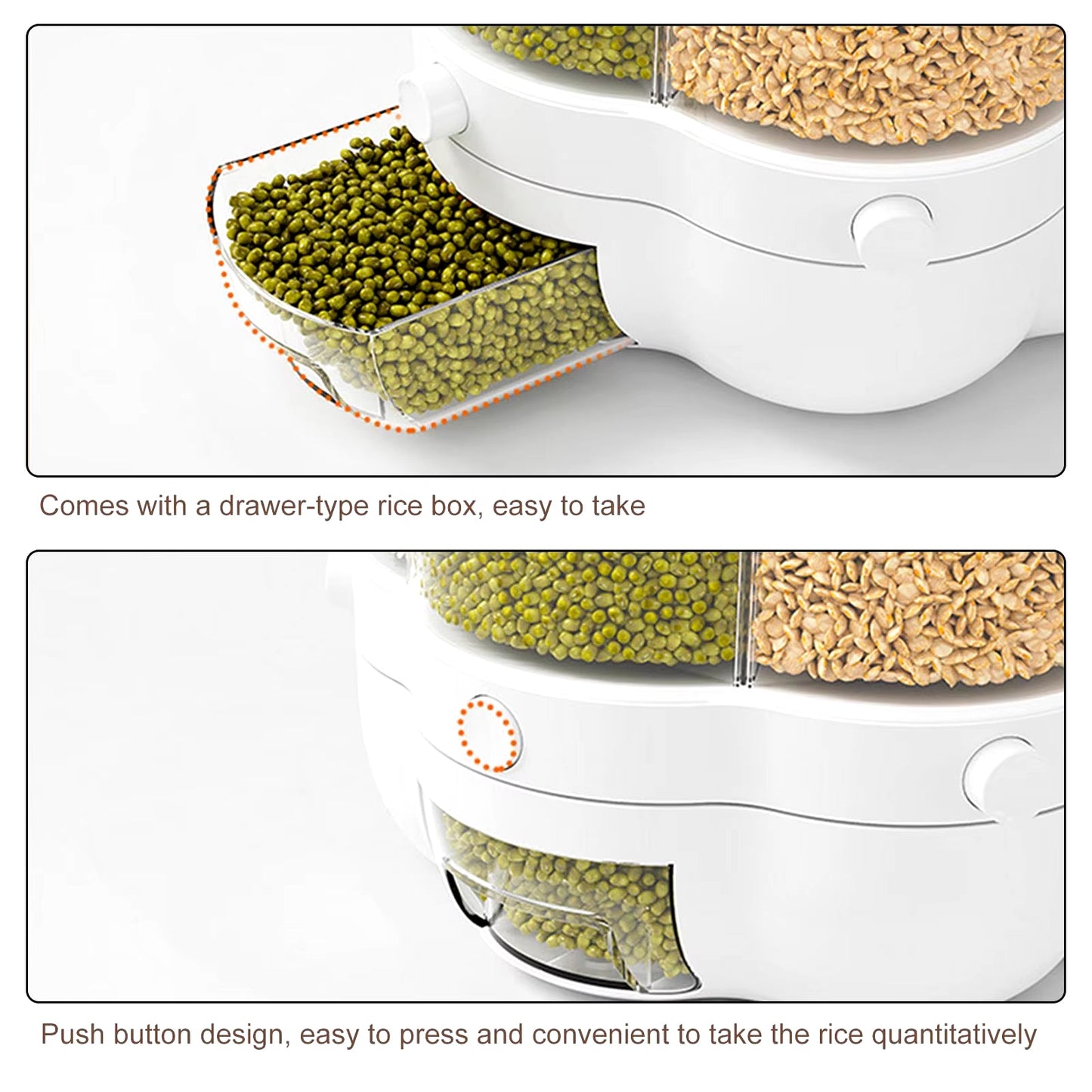 360° Rotating Grain & Cereal Dispenser – Kitchen Storage Organizer