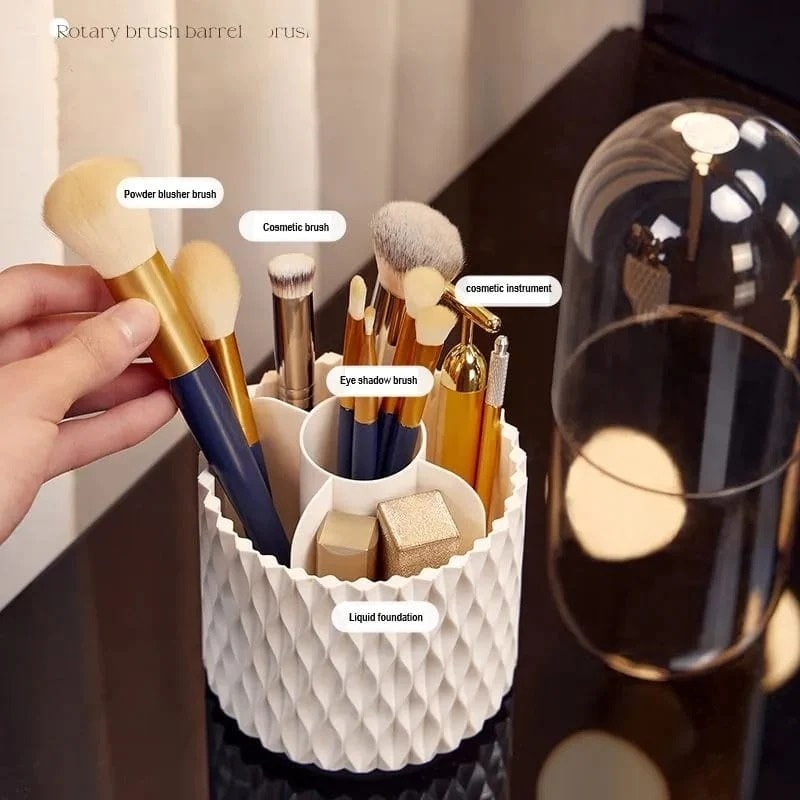 Sleek 360° Spinning Makeup Brush Holder | Dust‑Proof Beauty Organizer