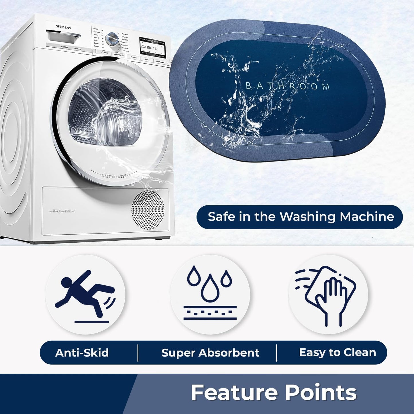 2PC Anti‑Slip Bathroom Mat – Fast‑Drying, Water‑Absorbent Floor Mat (Large 2.25 x 1.5 ft)