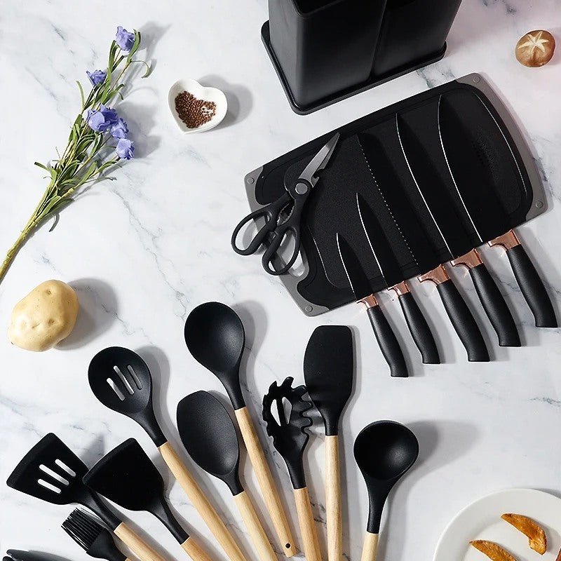 19 Pcs Kitchen Utensils With Knife Set