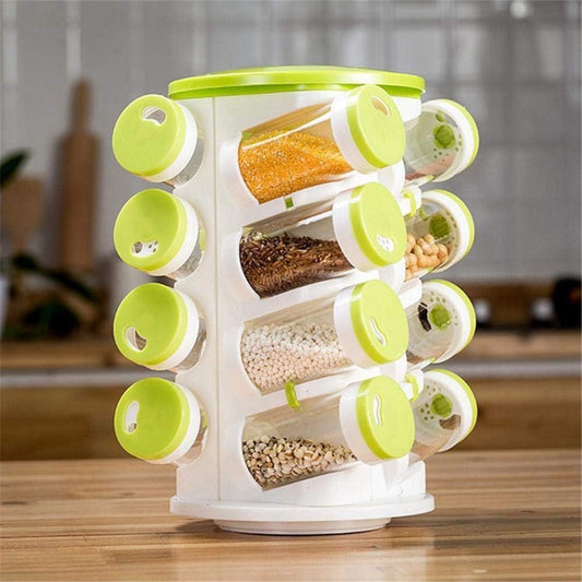 16 Pcs Rotating Spice Rack  – Waterproof & Easy Storage Spice Organizer
