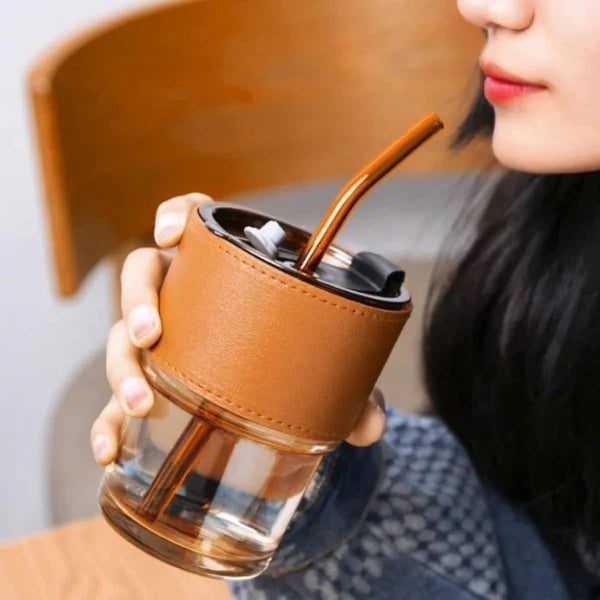 450ml High Quality Coffee Glass Tumbler with Straw – Reusable Drink Cup