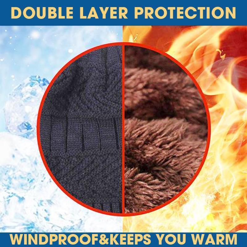 Winter Cap – Winter Knitted Beanie Hat & Neck Warmer Set – Unisex Thermal Fleece-Lined Cap for Cold Weather