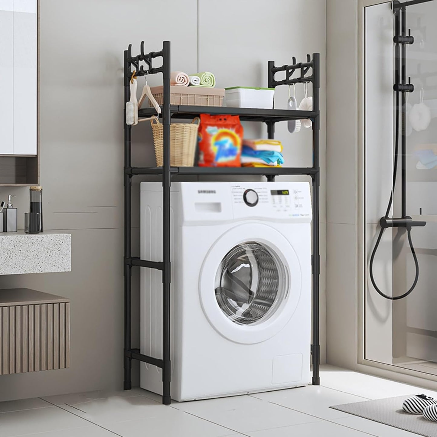 2-Tier Plastic & Carbon Steel Toilet Storage Rack – Bathroom Organizer