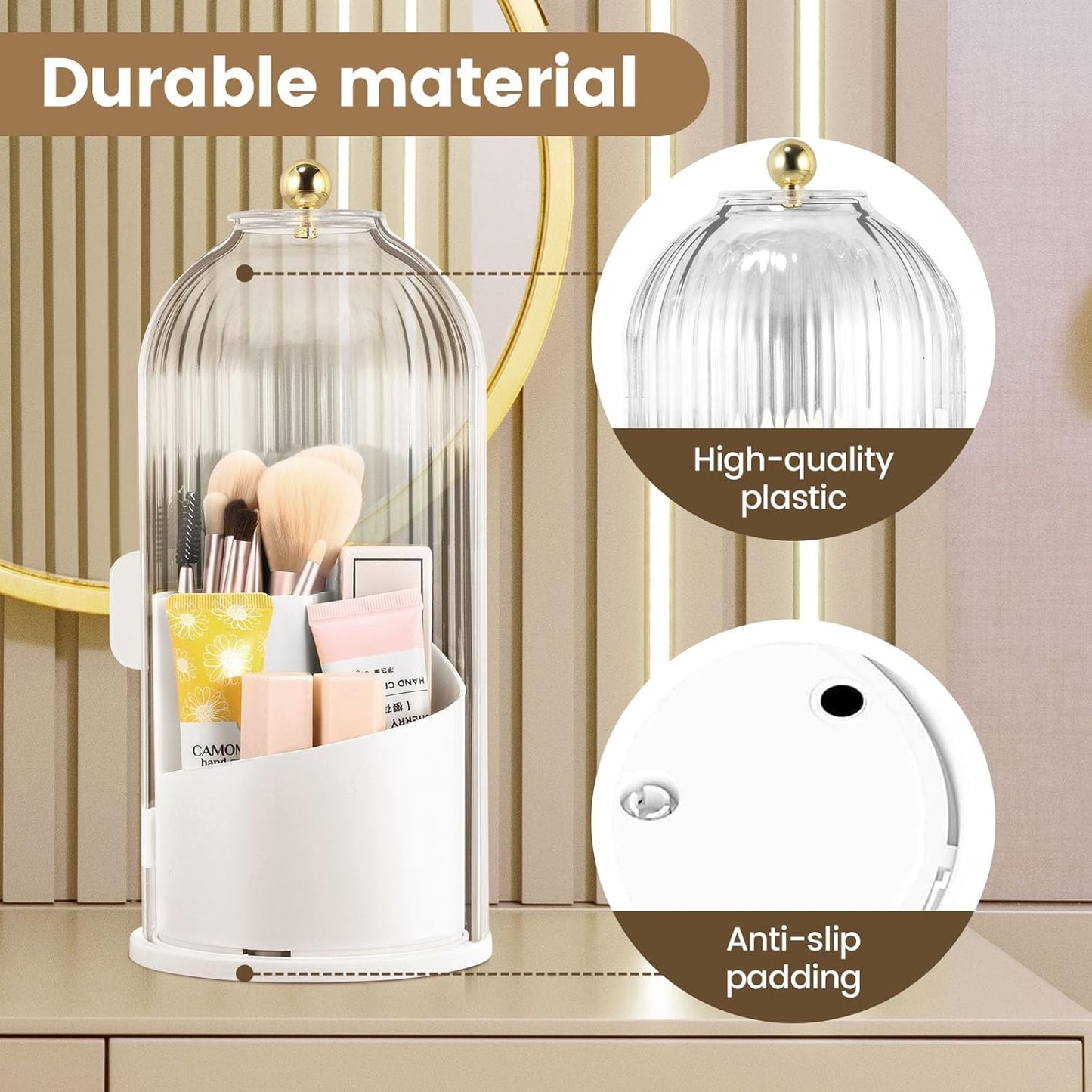 360° Rotating Dustproof Makeup Brush Organizer | Luxury Crystal Spinning Brush Holder