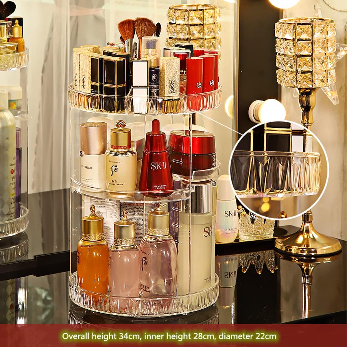 360° Rotating Acrylic Makeup Organizer Stand – Multi-Layer Cosmetic Storage