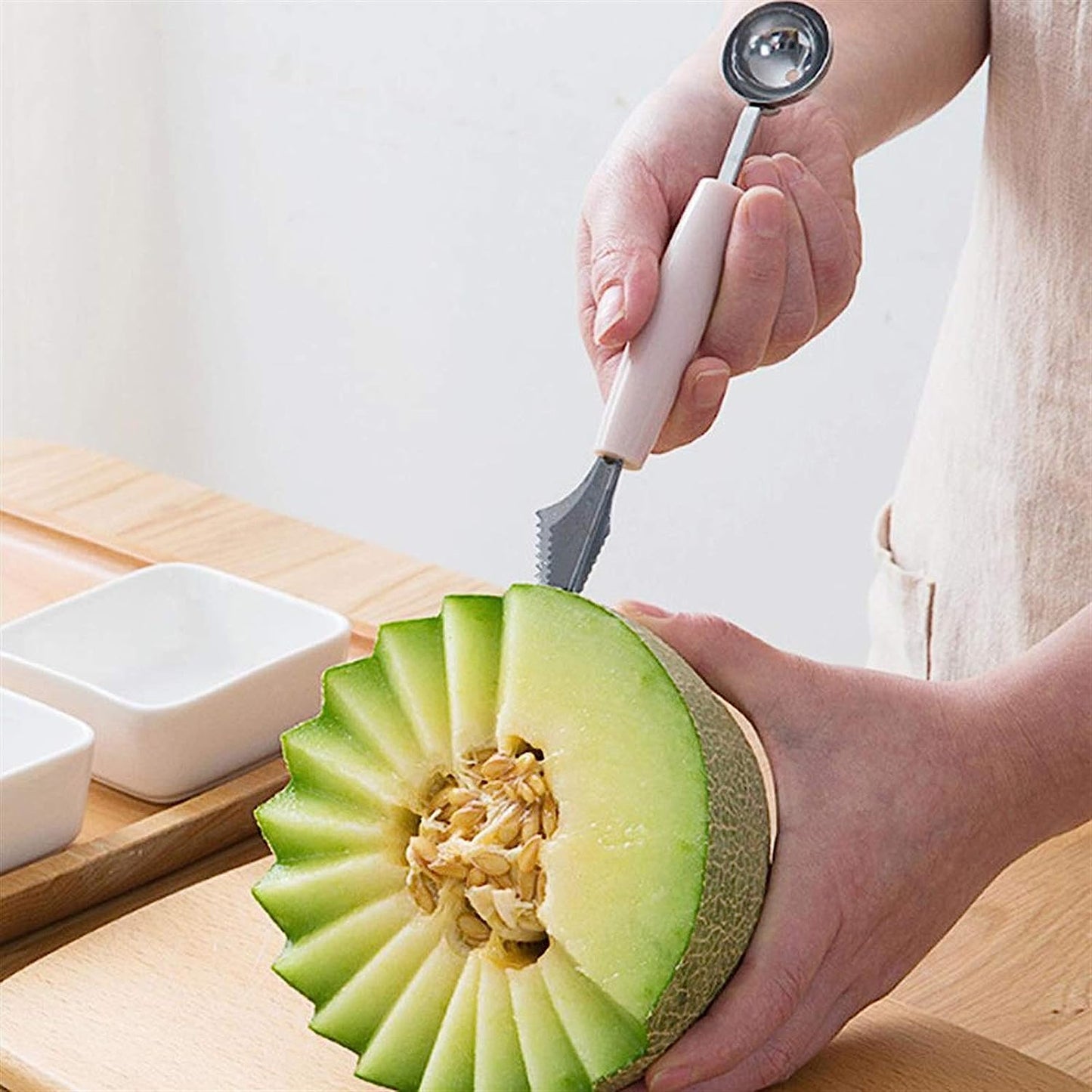 2-in-1 Fruit Carving Knife & Scoop – Stainless Steel Fruit Baller