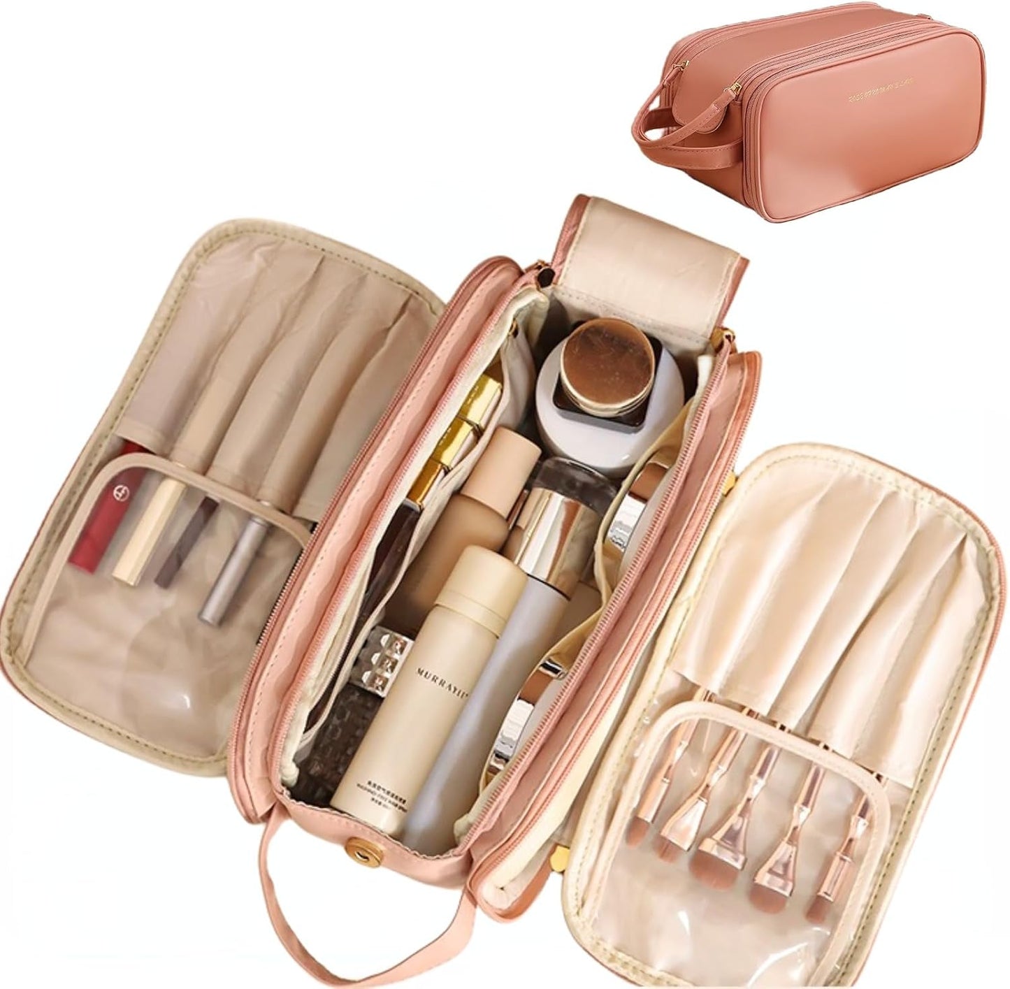 Three-Layer Zipper U-Shaped Cosmetic Bag – Travel Makeup