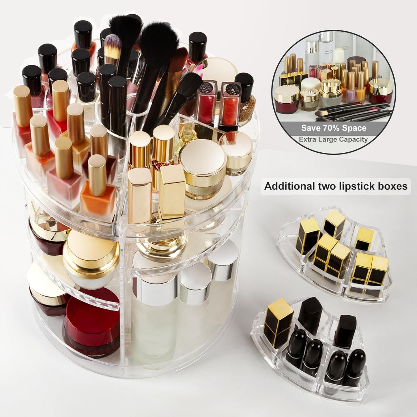 360° Rotating Acrylic Makeup Organizer Stand – Multi-Layer Cosmetic Storage