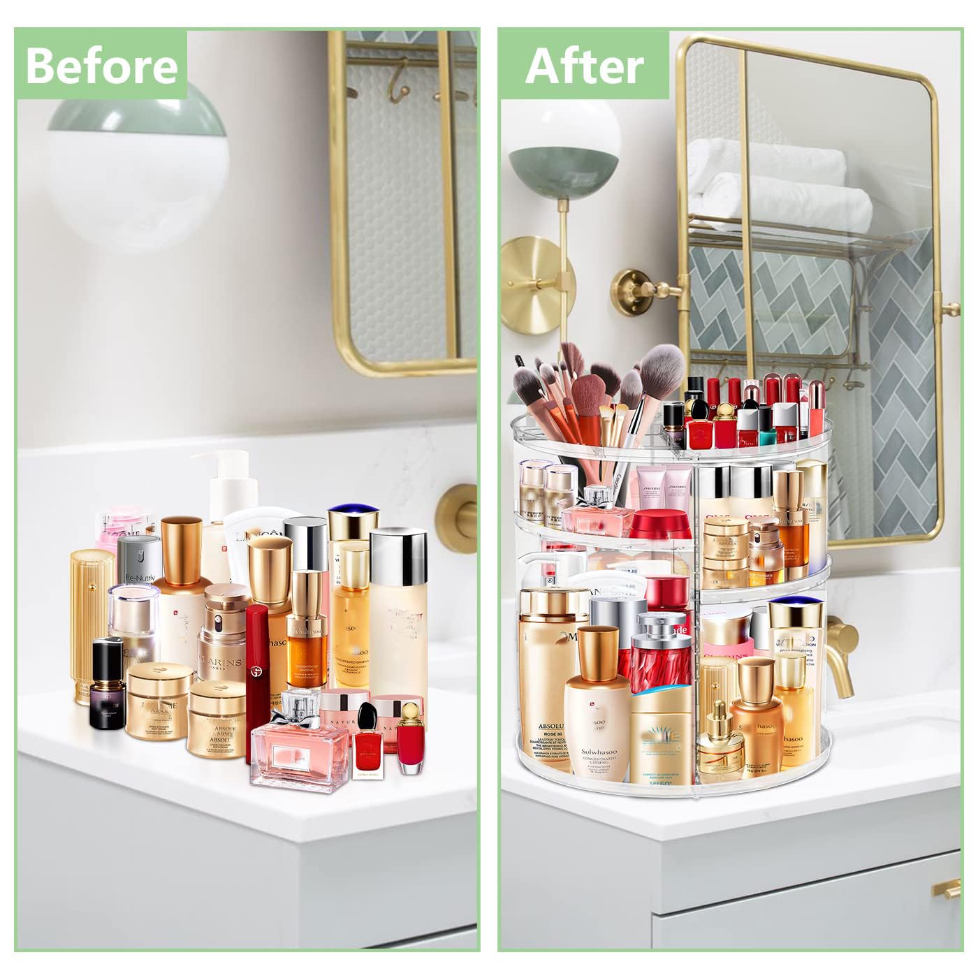 360° Rotating Acrylic Makeup Organizer Stand – Multi-Layer Cosmetic Storage