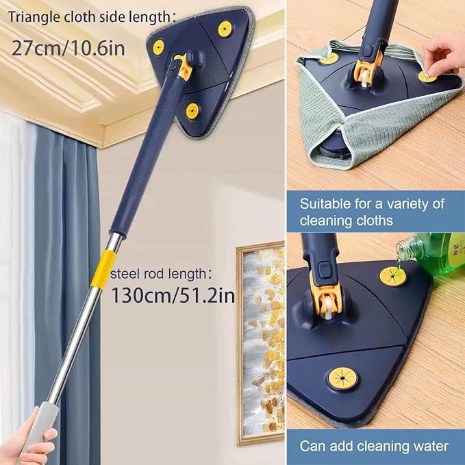 360° Rotating Triangular Mop | Corner Cleaning Flat Mop with Long Handle