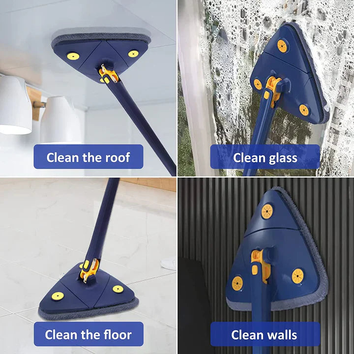 360° Rotating Triangular Mop | Corner Cleaning Flat Mop with Long Handle