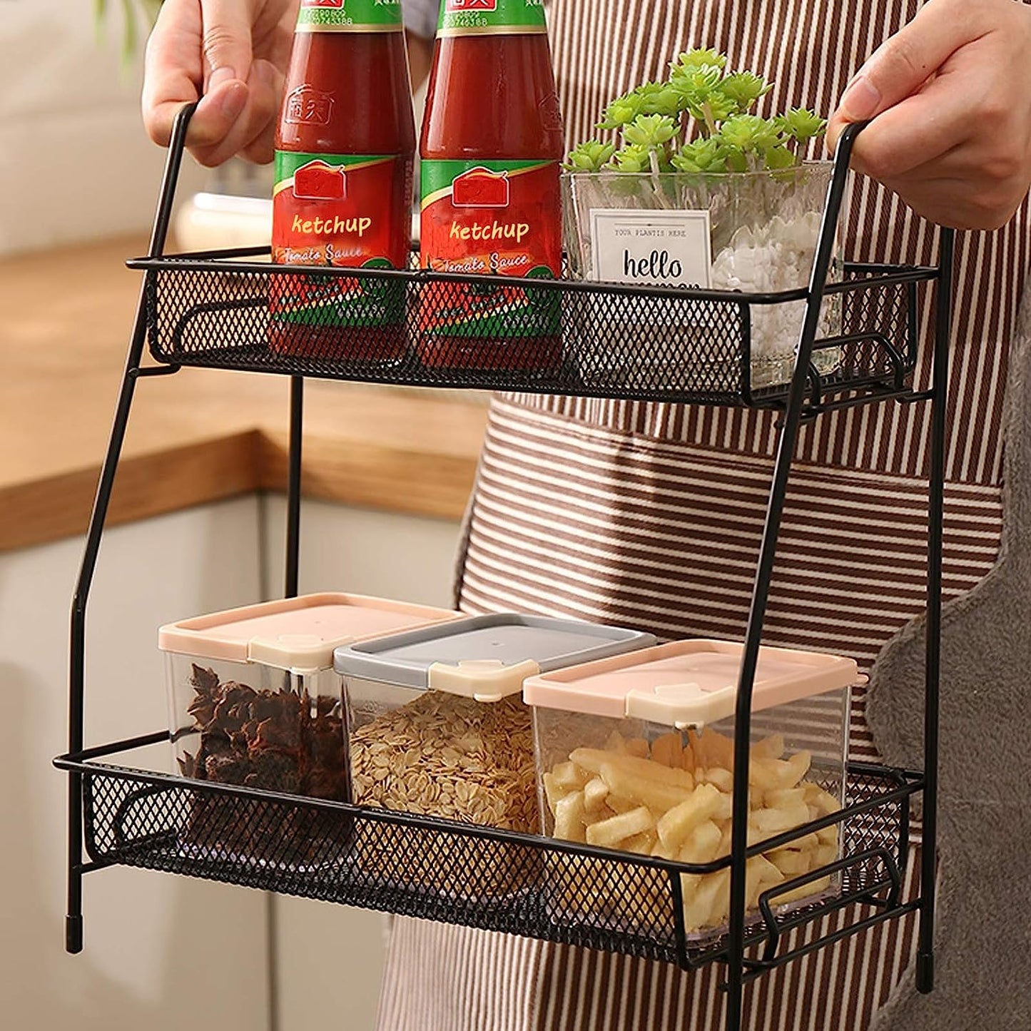 2 Layer Kitchen Stand – Foldable Countertop Spice & Storage Rack