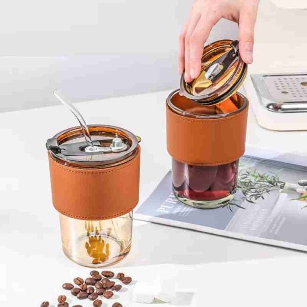 450ml High Quality Coffee Glass Tumbler with Straw – Reusable Drink Cup