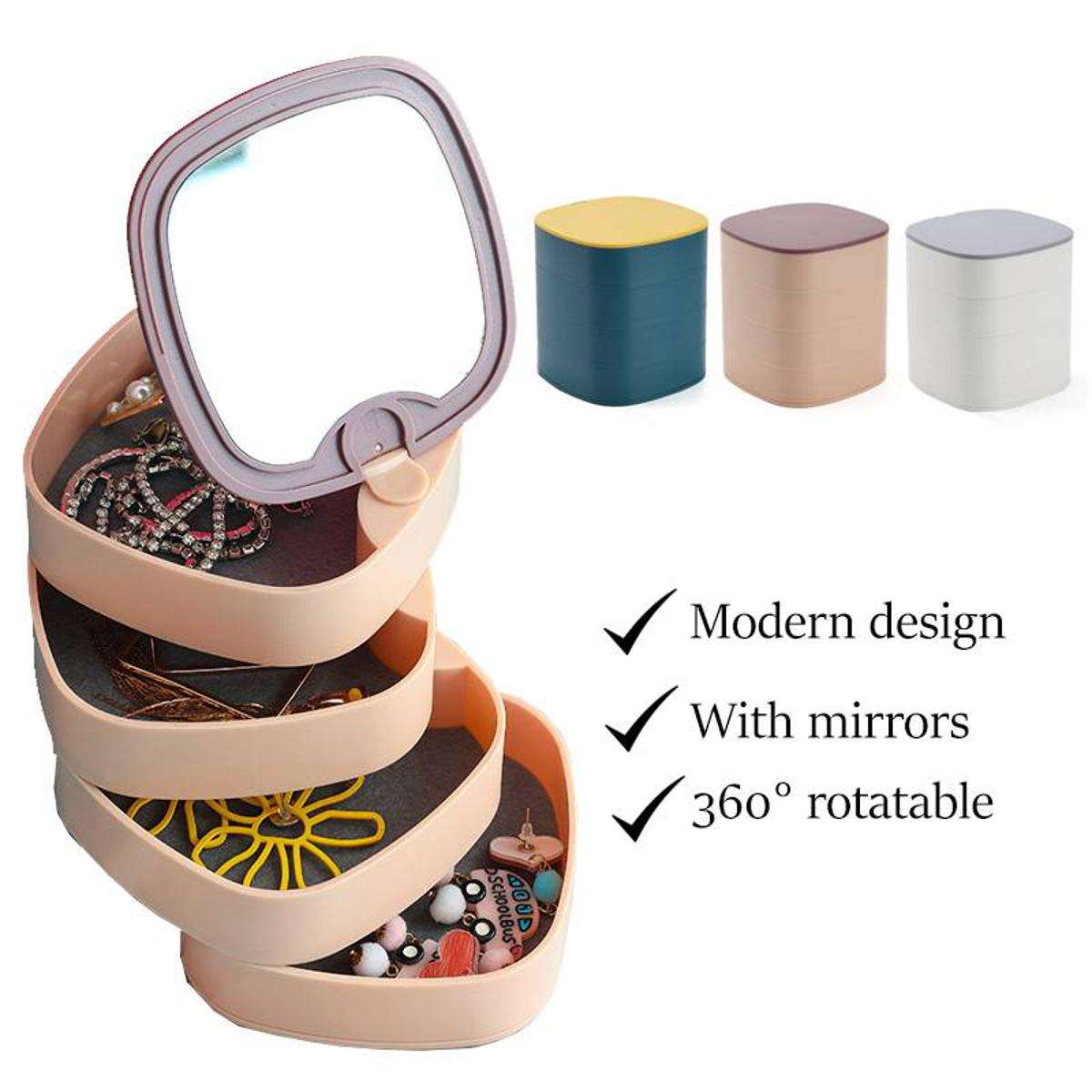 4-Layer Rotating Jewelry Organizer – Dustproof Storage Box