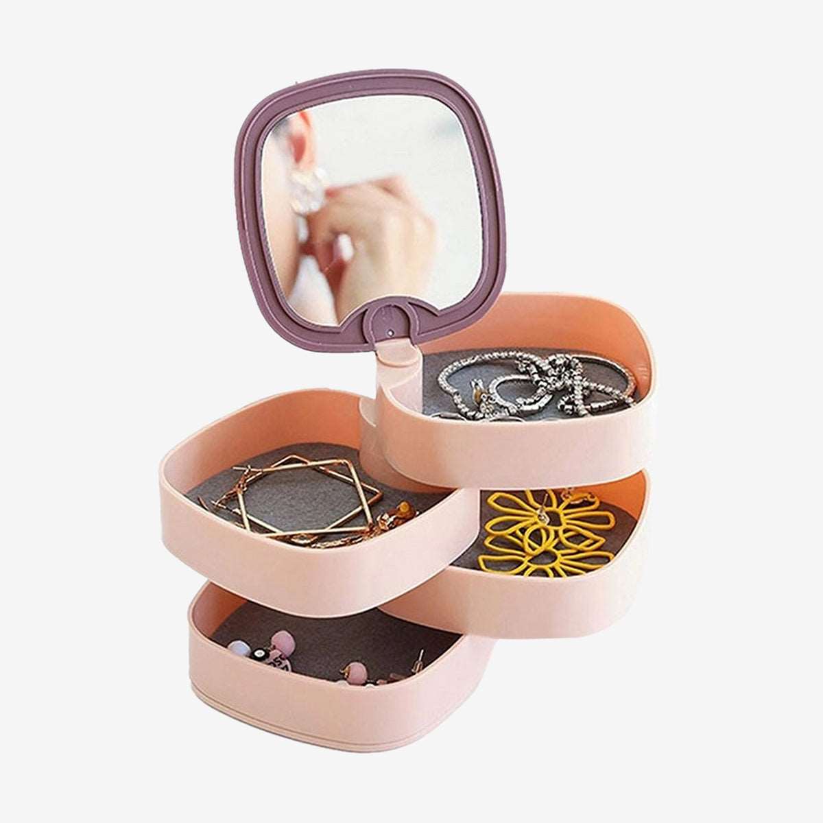 4-Layer Rotating Jewelry Organizer – Dustproof Storage Box