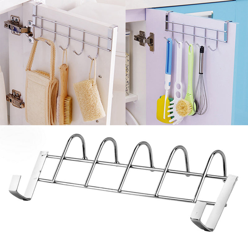 Steel Cabinet Hanger – Over the Door 5 Hook Organizer Rack